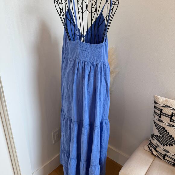 Blanco by Nature Periwinkle Blue Cotton Tiered V-Neck Maxi Dress NEW Size XL - Picture 3 of 10